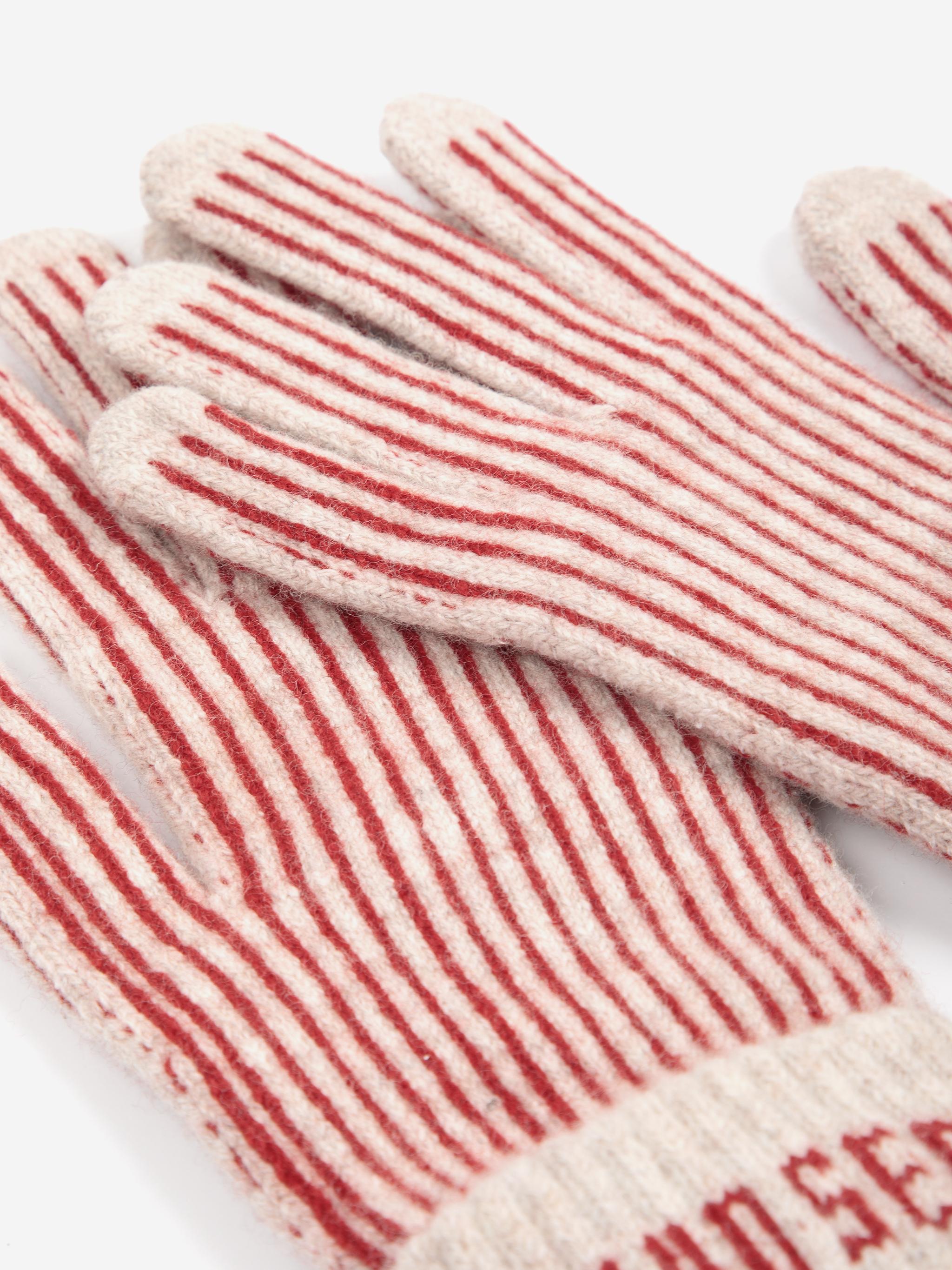 Bobo Bobo Choses Merino Wool Stripes Knitted Gloves Unisex Handschuhe Merino braun